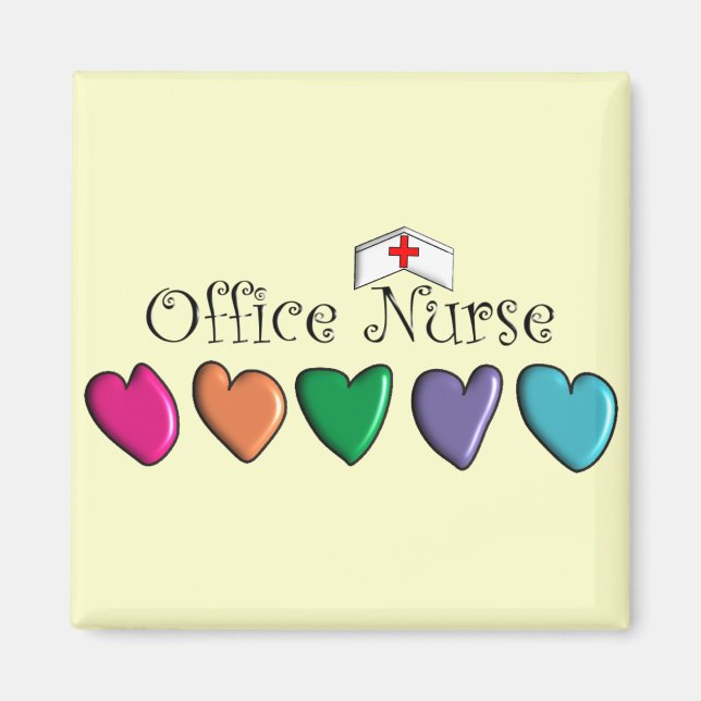 Office Nurse Multi-Colour Hearts Design 3D Magnet (Front)