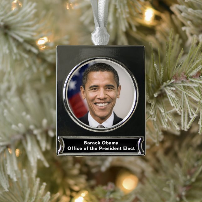 Office of the President Elect Barack Obama Silver Plated Banner Ornament (Tree)