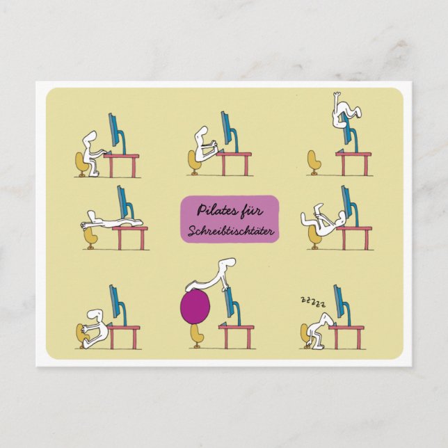 Office Pilates postcard, yellow GERMAN Postcard (Front)