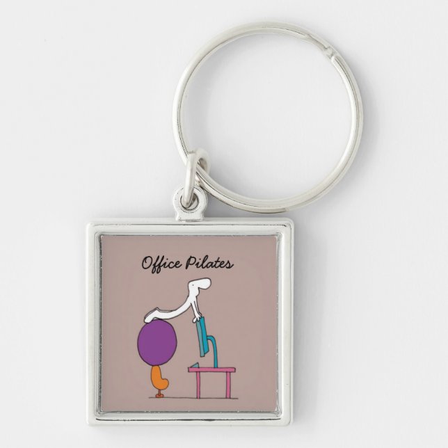 Office Pilates square keychain, brown Key Ring (Front)