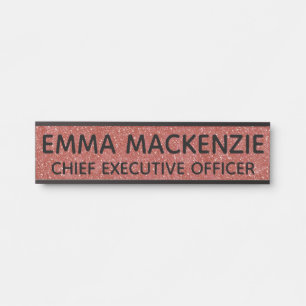 Office Pink Faux Glitter Door Sign Name Plate