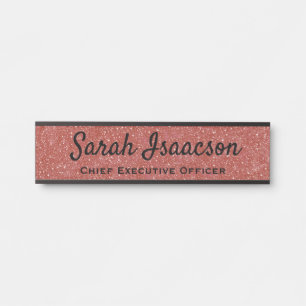 Office Pink Faux Glitter Door Sign Name Plate