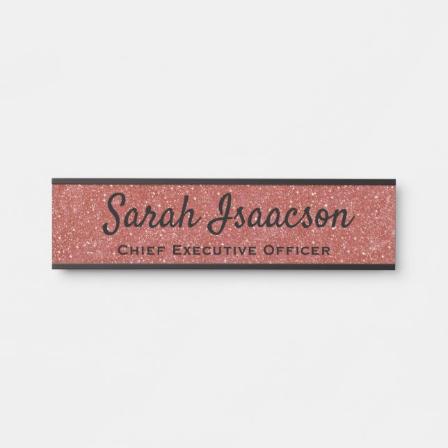 Office Pink Faux Glitter Door Sign Name Plate (Front)