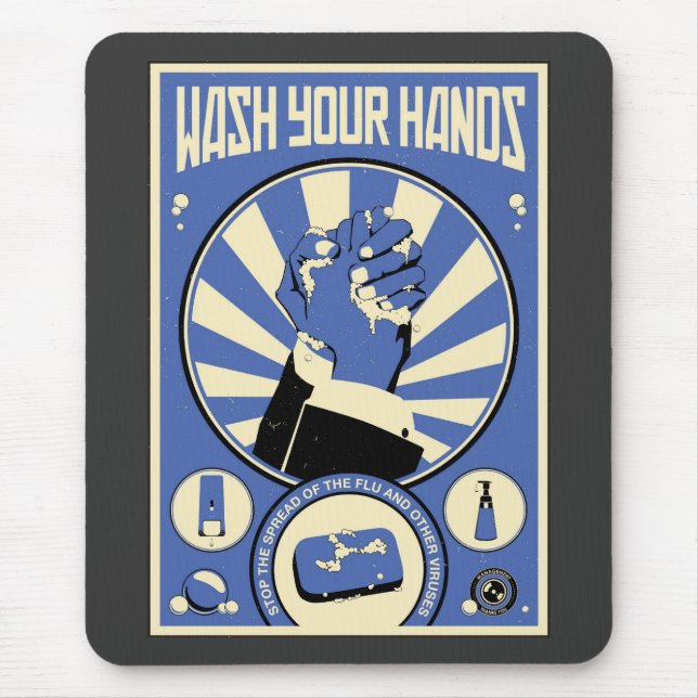 Office Propaganda: Wash your hands (blue) Mouse Mat (Front)