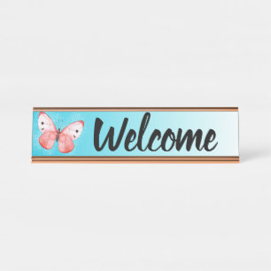 Office Receptionist Desk Welcome Butterfly Name Plate
