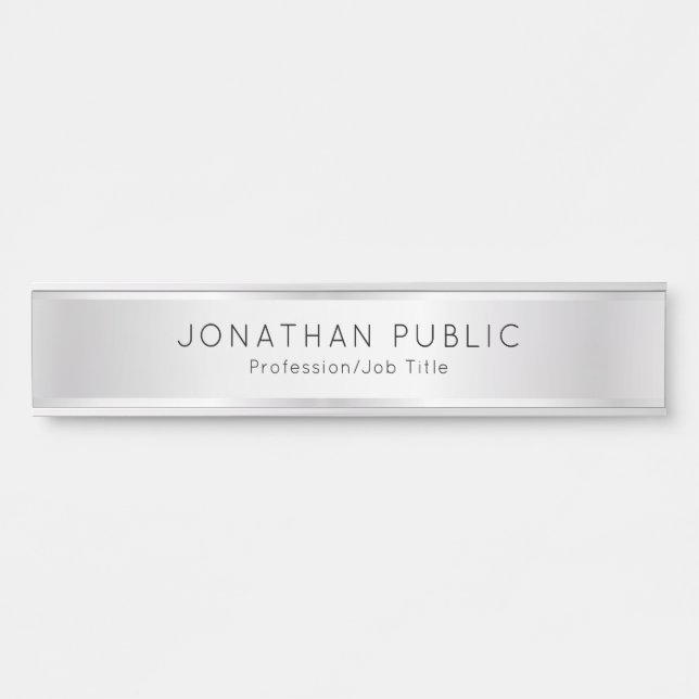 Office, School Elegant Custom Template Faux Silver Door Sign (Front)