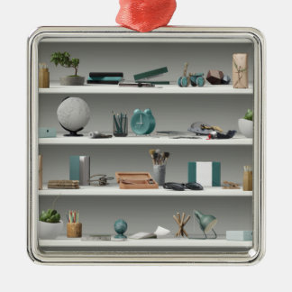 Office Shelves Wellness Teal Metal Tree Decoration