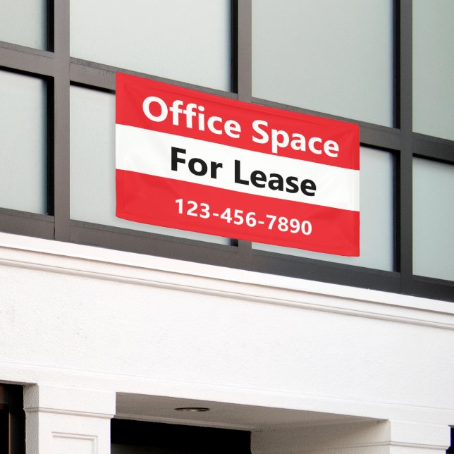 Office Space For Lease Bright Red Black and White Banner (Outside Building)