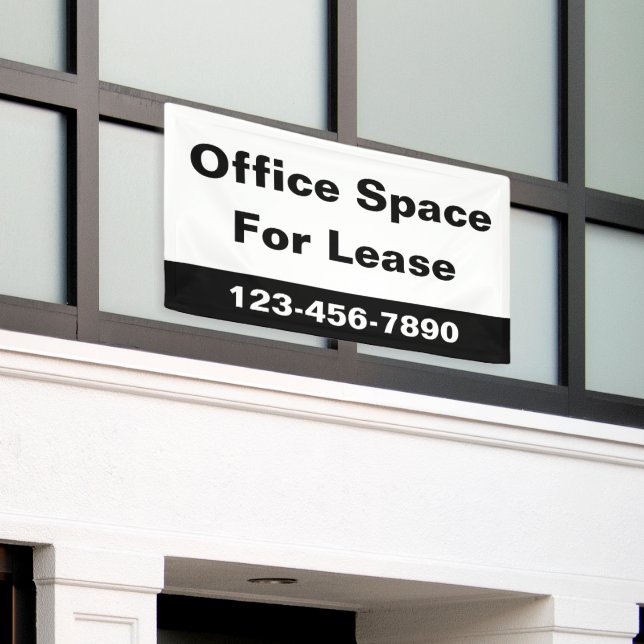 Office Space for Lease Business Phone Number White Banner (Outside Building)