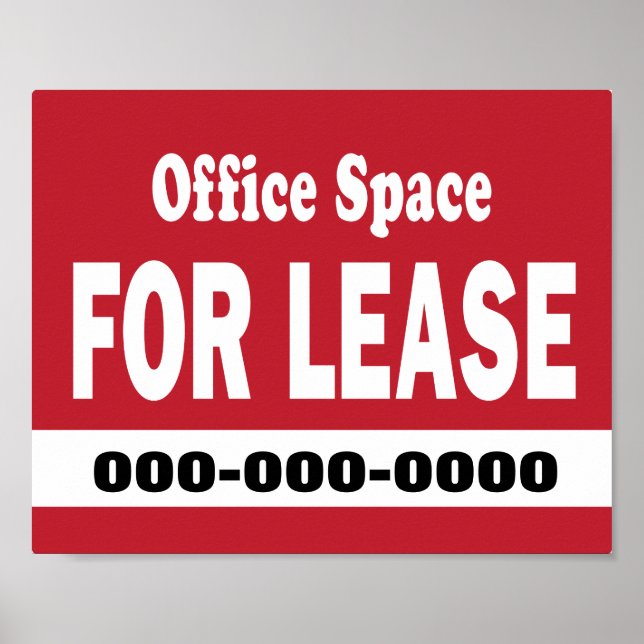 Office Space for Lease on red with phone number Poster (Front)
