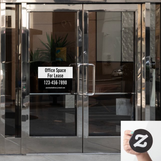 Office Space For Lease Phone Number Black & White Window Cling (Office Door)
