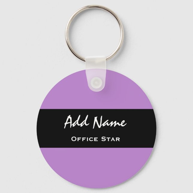 Office Star Purple Background Custom Name V01 Key Ring (Front)