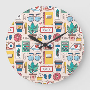 Office Stationery: Quirky Seamless Texture Large Clock