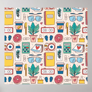 Office Stationery: Quirky Seamless Texture Poster