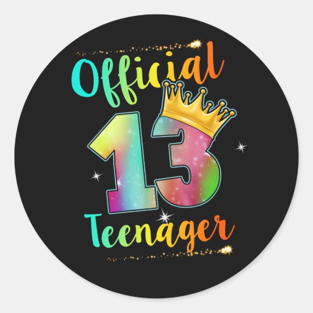 Office Teenager 13 Crown Years Old 13th Birthday Classic Round Sticker (Front)