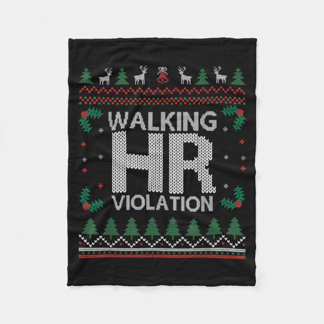 Office Ugly Christmas Funny Walking Hr Violation W Fleece Blanket (Front)