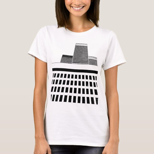 Office Windows Pattern in Black and White T-Shirt (Front)