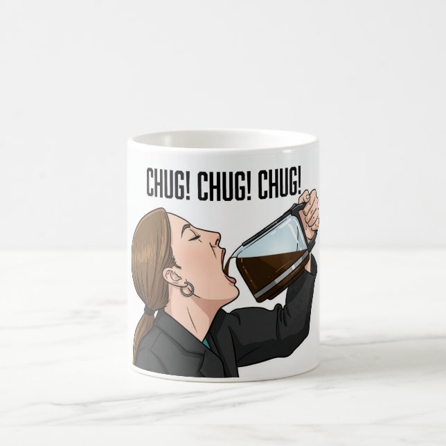 Office Woman Chugging Coffee From Pot Humor Mug (Center)