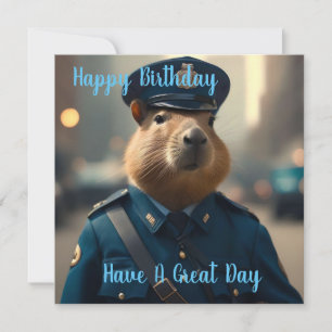 Officer Capybara The Policeman, Flat Birthday Card