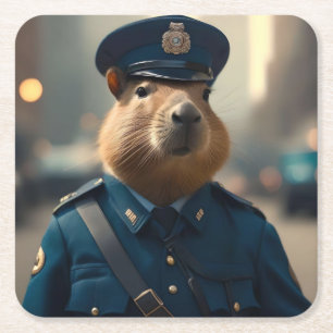 Officer Capybara The Policeman, Square Paper Coaster