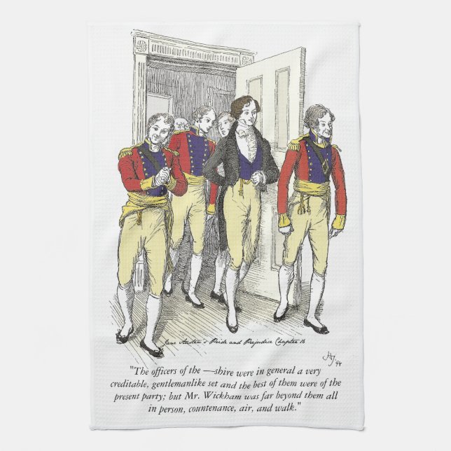 Officers of the Shire Militia, Jane Austen Tea Towel (Vertical)