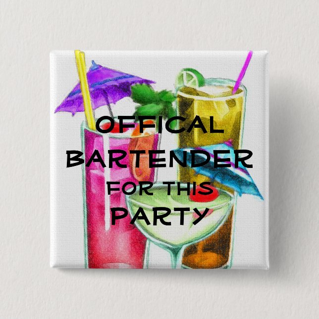 Official Bartender for this Party 15 Cm Square Badge (Front)