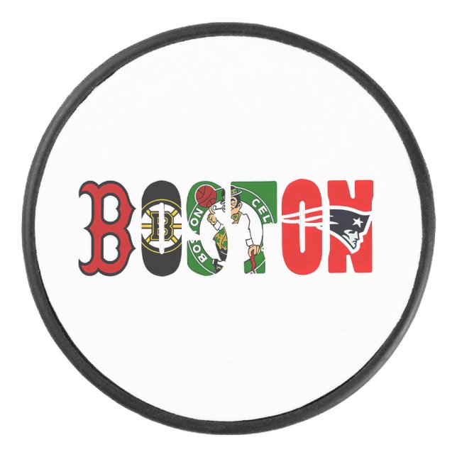 Official Boston Sport Teams T-Shirt Hockey Puck (Front)
