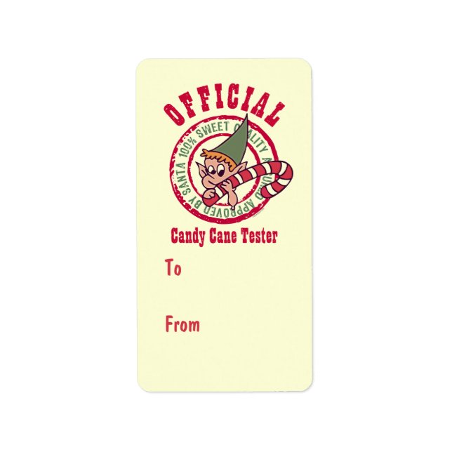 Official Candy Cane Tester Gift Tag Label (Front)