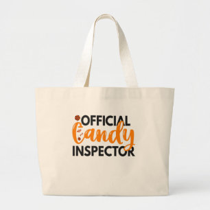 Official Candy Inspector Funny Halloween Treats Large Tote Bag