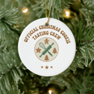 Official Christmas Cookie Tasting Crew Retro Ceramic Tree Decoration