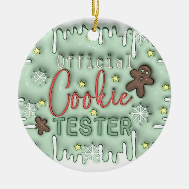 "Official Cookie Tester Ornament" Ceramic Tree Decoration (Front)