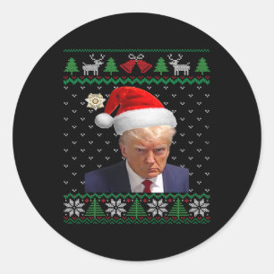 Official Donald Trump Mug Shot Ugly Christmas  Classic Round Sticker