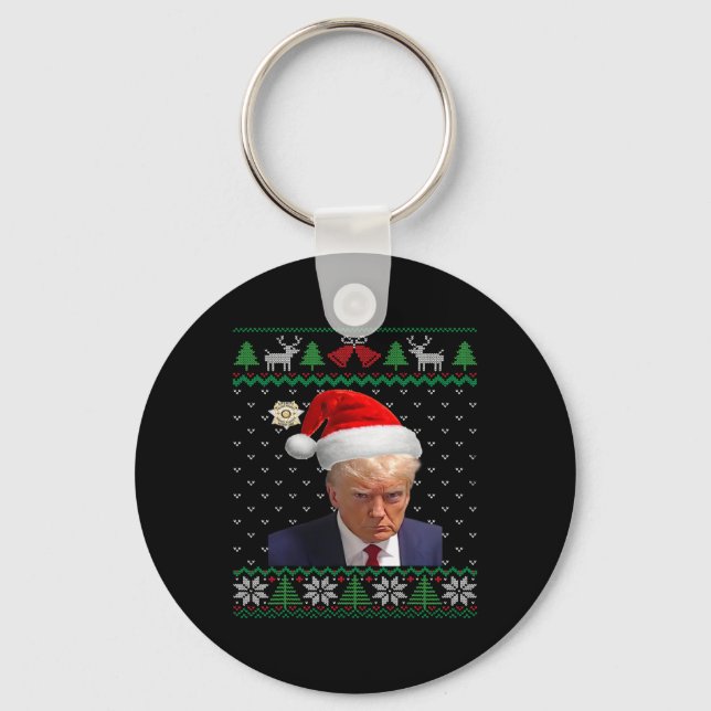 Official Donald Trump Mug Shot Ugly Christmas  Key Ring (Front)