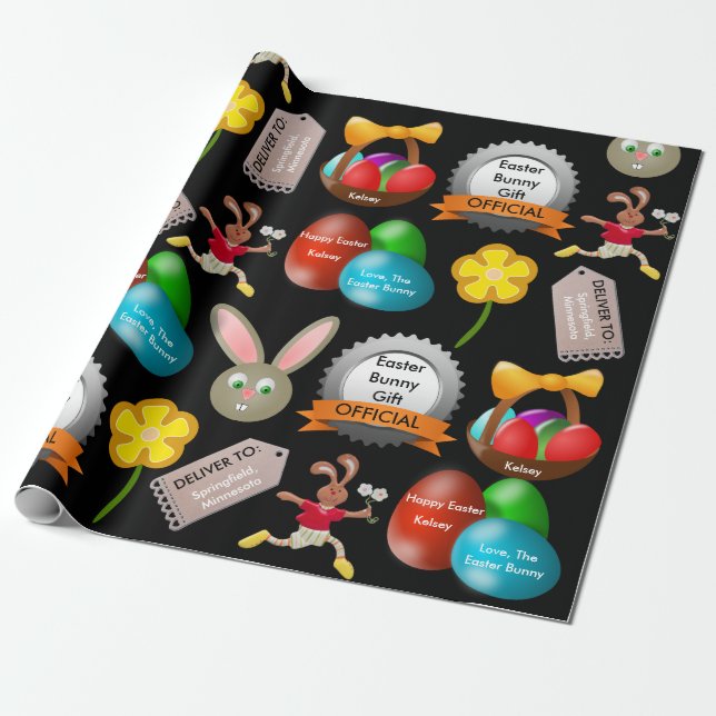 Official Easter Bunny w/Name & Location Wrapping Paper (Unrolled)