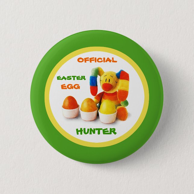 Official Easter Egg Hunter. Funny Bunny with Eggs 6 Cm Round Badge (Front)