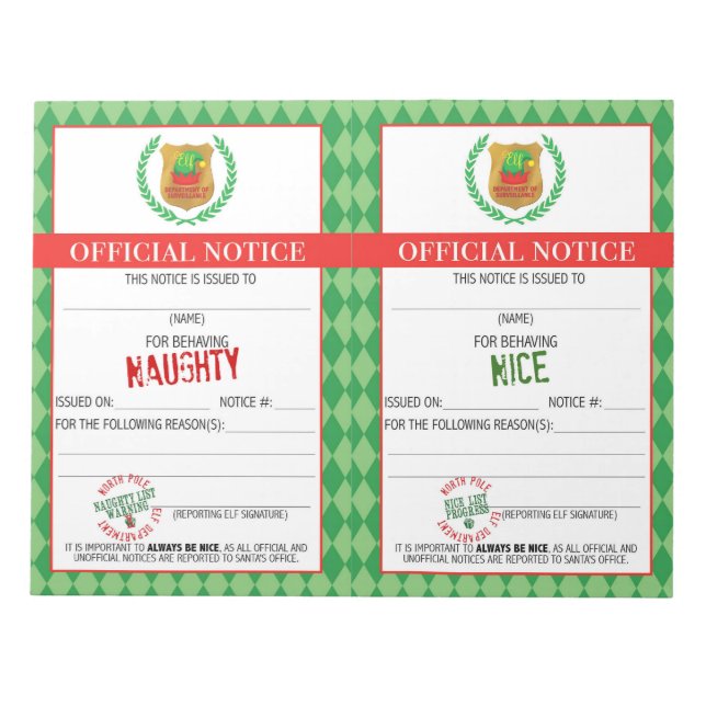Official Elf Naughty and Nice Notice Notepad (Front)