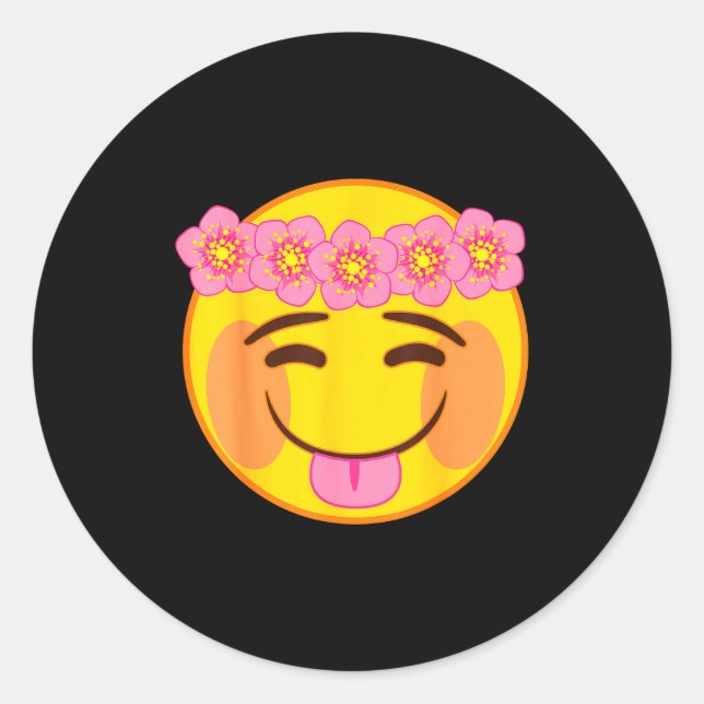 Official Emoji Flower Crown Tongue Yellow Smile Fa Classic Round Sticker (Front)
