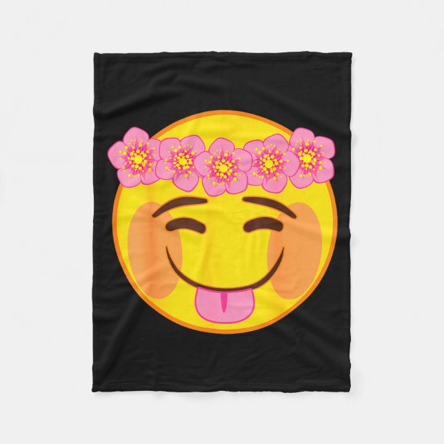 Official Emoji Flower Crown Tongue Yellow Smile Fa Fleece Blanket (Front)