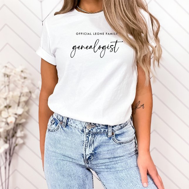 Official Family Genealogist in Script | Stylish T-Shirt (A modern, trendy shirt for your family's genealogist)