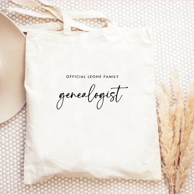 Official Family Genealogist in Script | Stylish Tote Bag (A modern and elegant tote for the genealogist in your family)