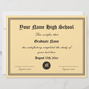 Official High School certificate diploma template