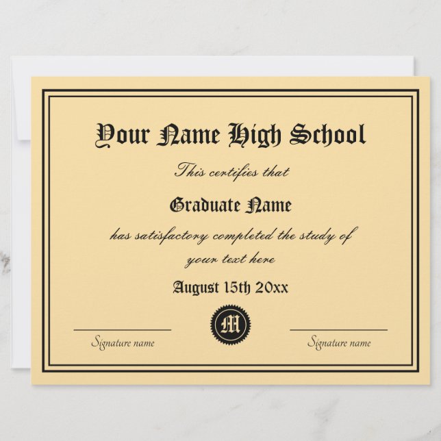 Official High School certificate diploma template (Back)
