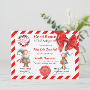Official North Pole Elf Adoption Certificate Invitation