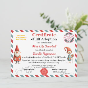 Official North Pole Elf Adoption Certificate Invitation