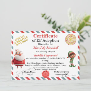 Official North Pole Elf Adoption Certificate Invitation