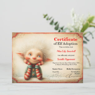 Official North Pole Elf Adoption Certificate Invitation