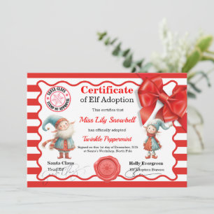 Official North Pole Elf Adoption Certificate Invitation