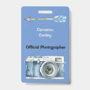 Official Photographer with Vintage Camera Badge ID Badge