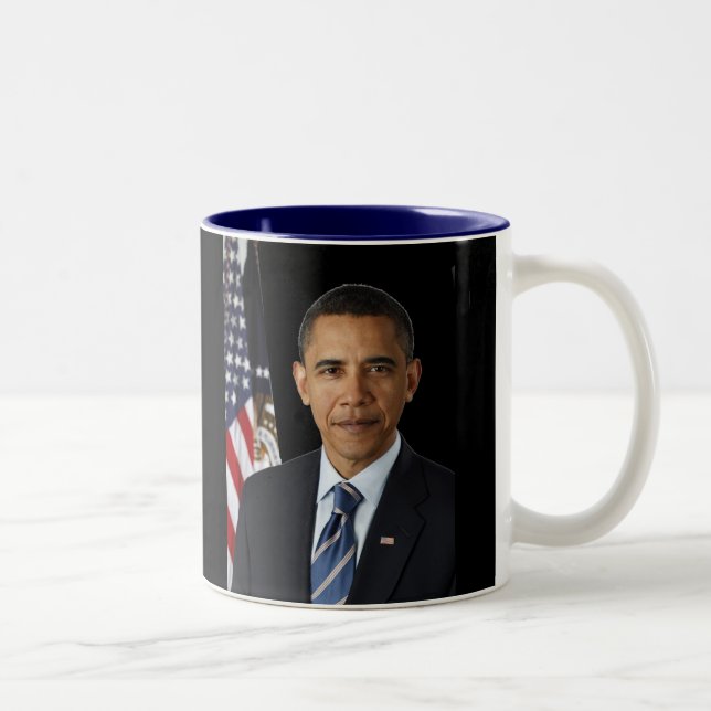 Official Portrait President Barack Obama, Black bk Two-Tone Coffee Mug (Right)