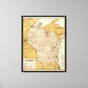 Official Railroad Map of Wisconsin (1900) Canvas Print